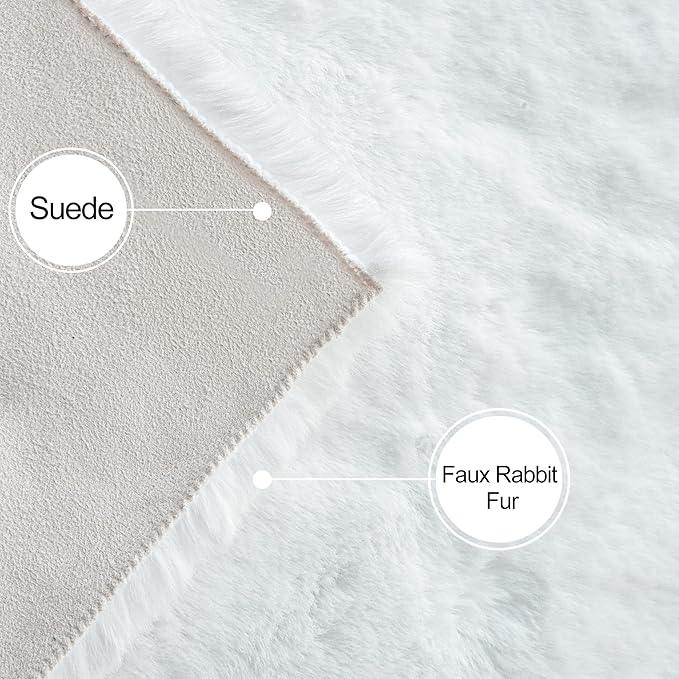 White Faux Rabbit Washable Fur Area Rugs Circle Rugs for Living Room Bedroom Teen Room Fluffy Area Rug 3ft Round Rug