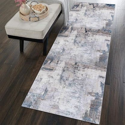 vivorug Runner Rug 2'x7' Machine Washable Non-Slip Runners for Hallways Kitchen Entryway Laundry Room Modern Abstract Carpet Hallway Runner Grey/Navy