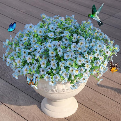 JAKY-Global Faux Artificial Plants Outdoor Flowers Spring Summer Decoration 16 Bundles Fake Eucalyptus Silk Daisy UV Resistant Realistic for Outside Planters,Pot,Front Porch,Patio,Yard Decor
