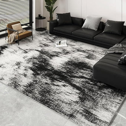 5x7 Area Rug Living Room Rugs - Machine Washable Neutral Abstract Rugs for Dinning Room Indoor Floor Non Silp Rug Carpet for Bedroom Home Office - Black White