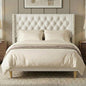 Full Size Bed Frame White Velvet, 47.2" Tall Wingback Headboard with Gold Nailhead Trim, Upholstered Platform Bed with Diamond Tufting, 1000lbs Heavy Duty Support, No Box Spring Needed