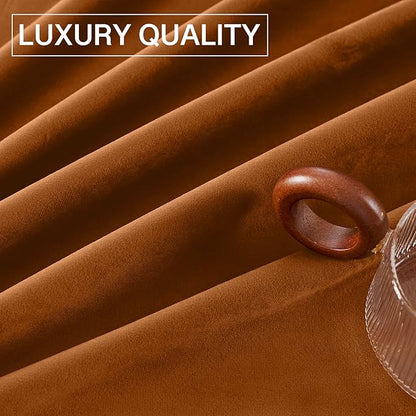 StangH Burnt Orange Velvet Drapes Vibrant Thermal Insulated Window Drapes for Bedroom, Soft Light Blocking Curtains for Sliding Door, Warm Autumn Decor, W52 x L100, 2 Panels