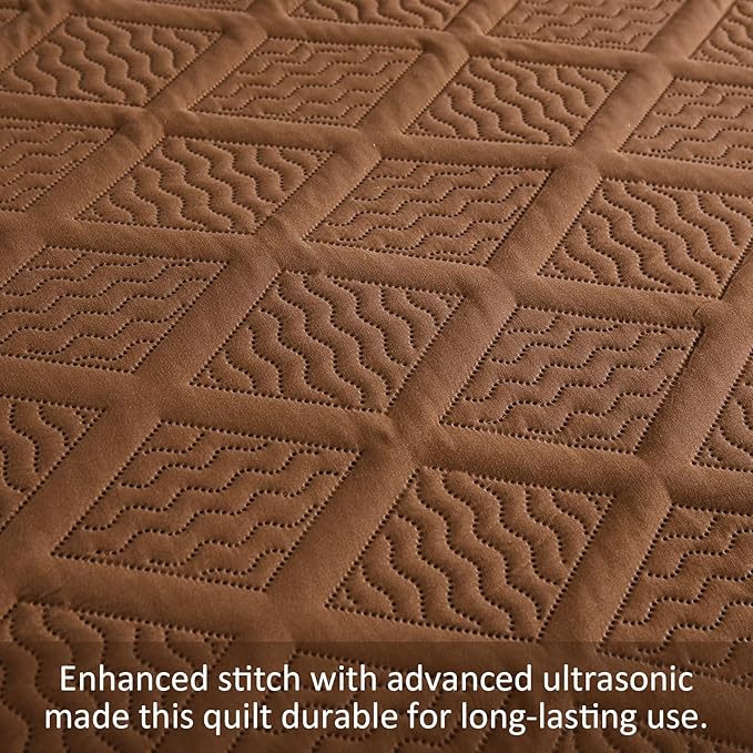 Yiran Brown Quilt Set King Size, 3 Piece Reversible Bedspreads Bedding Set, Winter Diamond Pattern Coverlet for All Season with 2 Pillow Shams (King, 106x96 Inch)
