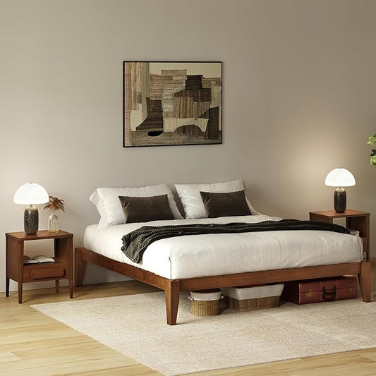 Thor Bed Frame Full - Solid Wood Platform Bed - Japanese Joinery Bed Frame - Wood Slat Support - No Box Spring Needed - Easy Assembly - Minimalist & Modern Style (Walnut)