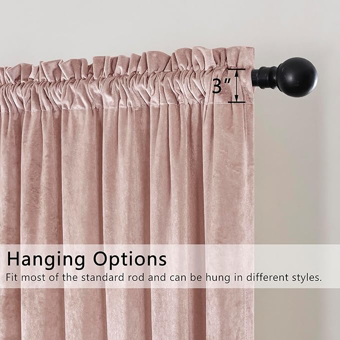 SMILETIME Pink Crushed Velvet Curtains 52x96inch Rod Pocket Luxurious Thermal Insulated Soundproof Drapes Soft and Durable Light-Filtering Window Treatments for Living Room Bedroom, 2 Panels