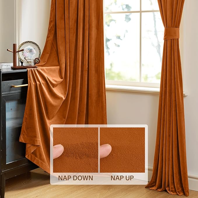 StangH Pumpkin Orange Velvet Curtains for Nursery Bedroom, Luxury Room Darkening Privacy Protect Window Drapes for Office/Party Backdrops/Living Room, W52 x L84, 2 Panels