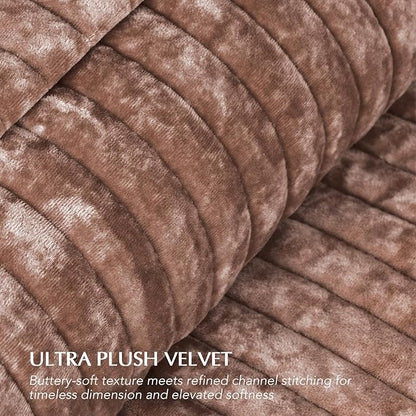 EVERGRACE Velvet Quilt Set Full Queen Size, Luxurious Soft Striped Channel Bedding Set, Lightweight Velvet Comforter for All Season, Oversized Bedspread Coverlet with 2 Matching Shams, Terracotta Clay