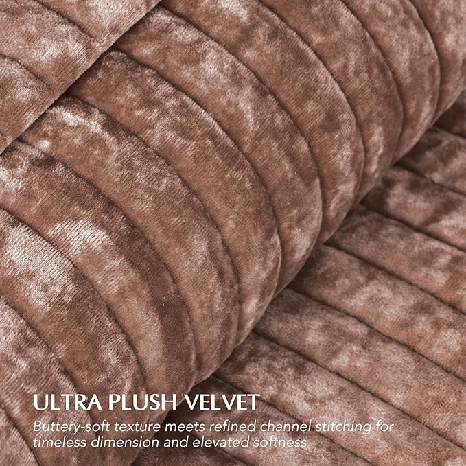 EVERGRACE Velvet Quilt Set King Size, Luxurious Soft Striped Channel Bedding Set, Lightweight Velvet Comforter for All Season, Oversized Bedspread Coverlet with 2 Matching Shams, Terracotta Clay