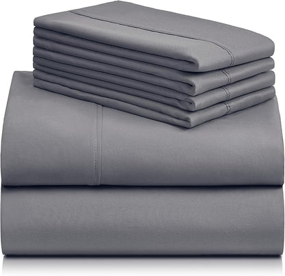 LuxClub 4 PC Extra Deep Pocket California King Sheet Set, Wrinkle Free Cooling Bed Sheets Hotel Bedding for Women, Men, 1 Fitted Sheet, 1 Flat Sheet and 2 Pillowcases- Light Grey