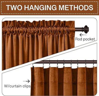 StangH Halloween Curtains Burnt Orange Velvet Room Darkening Window Drapes Thick Heavy Privacy Drapes for Doorway/Living Room Sliding Door/Kids Bedroom, W42 x L84, 2 Panels