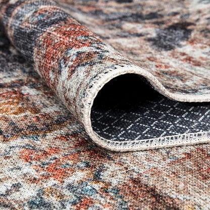 Bloom Rugs Washable Non-Slip 6' x 9' Rug - Orange/Black Traditional Area Rug for Living Room, Bedroom, Dining Room, and Kitchen - Exact Size: 6' x 9'