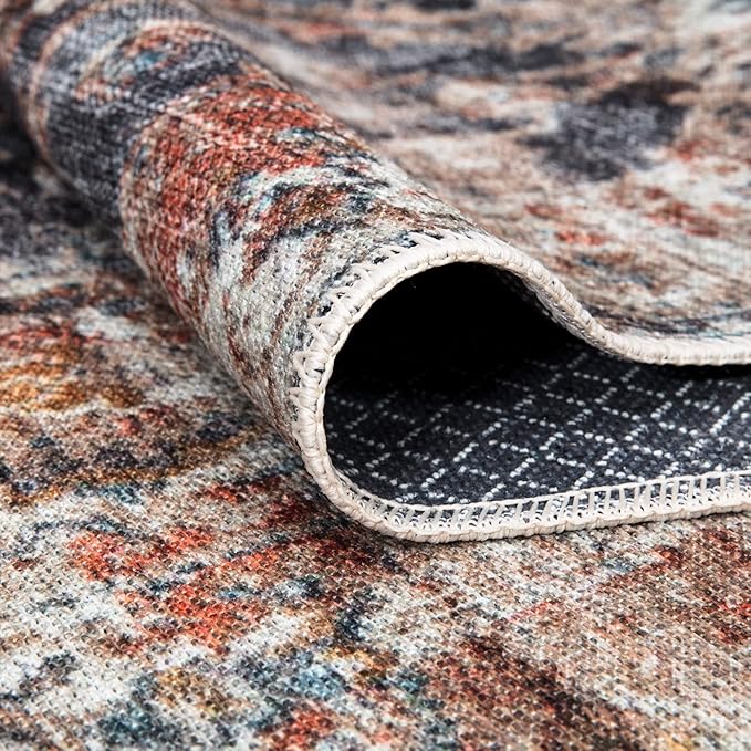 Bloom Rugs Washable Non-Slip 8' x 10' Rug - Orange/Black Traditional Area Rug for Living Room, Bedroom, Dining Room, and Kitchen - Exact Size: 8' x 10'