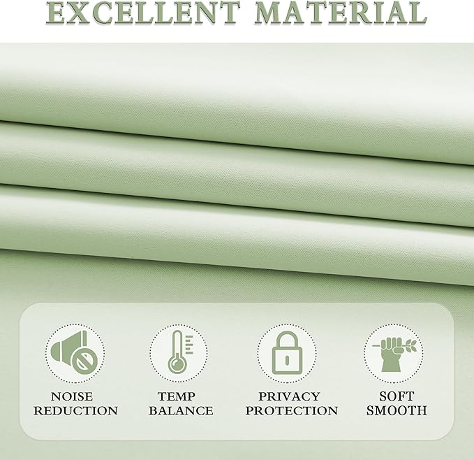 DONREN 90 inch Length Room Darkening Curtain Panels for Living Room - Energy Efficient Blackout Bedroom Curtains Thermal Insulated Rod Pocket,Light Green,52 x 90 inch Set of 2 Panels