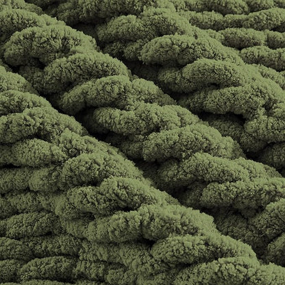 Carriediosa Chunky Knit Throw Blanket 60" X 80" Twin, 100% Hand Made Large Chenille Loop Yarn Soft Fluffy Throws for Couch Sofa Bed, Big Crochet Cozy Heavy Thick Cable Woven Blankets, Olive Green