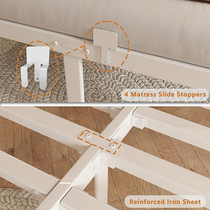 12 Inch King Size Bed Frame with Metal Gaskets, Anti-Slip Mattress Stopper, Platform Bed Frame No Box Spring Needed, Heavy Duty Steel Slat Support, Easy Assembly, White