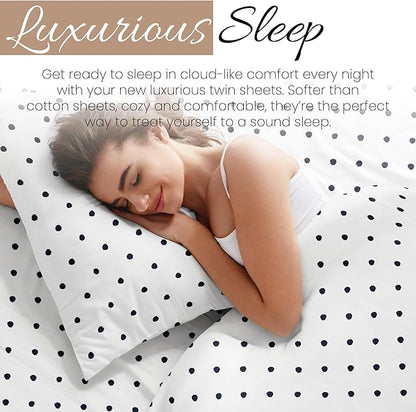 Linen Market Double-Brushed Patterned Microfiber Twin Sheet Set 3 Piece – Oeko-TEX Certified Ultra Soft & Wrinkle-Free - 16" Deep Pocket Sheets - Easy Care Twin Size - Dots Navy