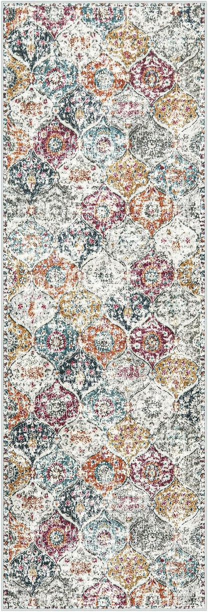 Lahome Moroccan Trellis Hallway Runner Rug, 2x6 Kitchen Runner Rugs Non Skid Washable, Vintage Laundry Room Rug Ultra-Thin Long Carpet for Bathroom Bedroom Entryway, Aqua/Multi