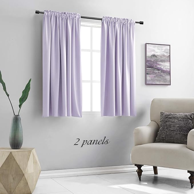 DONREN 48 Inch Curtains Light Purple Curtains - All Season Thermal Insulated Rod Pocket Room Darkening Curtain Panels for Kids Room (2 Panels,52 W by 48 inches Long)