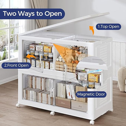 120GAL Extra Large Storage Bins with Lid, 480Qt Stackable Closet Organizers and Drawers, Collapsible Storage Bins with Wheels, Folding Containers for Home, Kitchen Office, 3Pack White