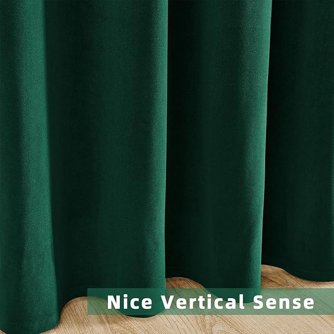 Joydeco Dark Green Velvet Curtains 96 Inches Long, Luxury Grommet Blackout Curtain 2 Panels, Thermal Insulated Privacy Room Darkening Window Drapes for Bedroom Living Room Home Theatre (52Wx96L)