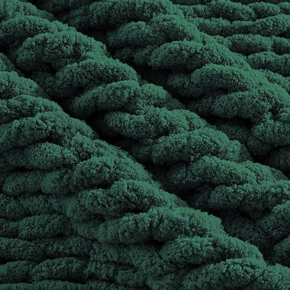 Carriediosa Chunky Knit Throw Blanket 60" X 80" Twin, 100% Hand Made Large Chenille Loop Yarn Soft Fluffy Throws for Couch Sofa Bed, Big Crochet Cozy Heavy Thick Cable Woven Blankets, Dark Green