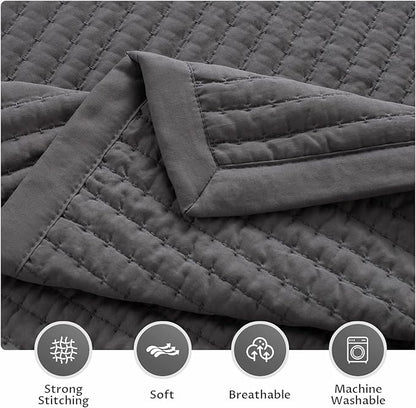 KASENTEX King XL Quilt Set 108"x98" – Soft Washed 3-Layer Lightweight Bedspread, Minimalist Nordic Design, All-Season Spring & Summer Quilt Set (1 Quilt + 2 Pillow Shams),Tornado Dark Grey