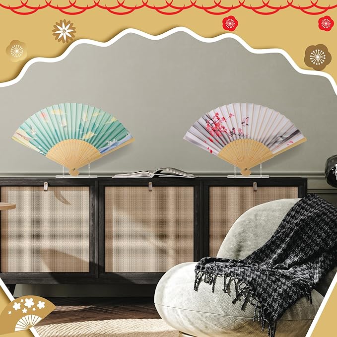Roowest 2 Pcs Acrylic Fan Display Stand Folding Clear Fan Holder Easel Japanese Chinese Hand Fan Stand Foldable Handheld Fan Display Stand Base Fan Organizer