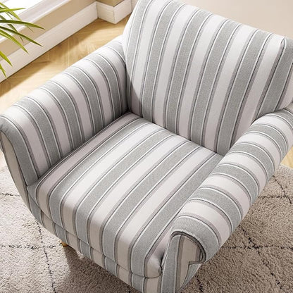 VANOMi Mid-Century Accent Chair with Stripe Pattern, Modern Linen Fabric Armchair with Wood Legs, Club Chair for Living Room, Comfy Upholstered Side Chairs for Bedroom, Reading, Small Place (Grey)