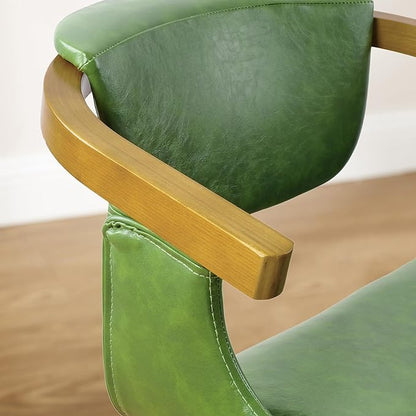 Art Leon Dining Chairs Set of 2 - Mid Century Modern Retro Faux Leather Chair, Small Comfy Upholstered Swivel Desk Chairs No Wheels, Green