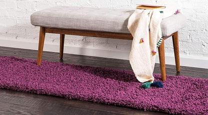 Unique Loom Solid Shag Collection Area Rug (2' 6" x 13' 1" Runner, Eggplant Purple)