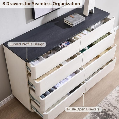 ACCOHOHO 8 Drawer Dresser for Bedroom, 52 Inch Wide Modern Chest of Drawers, Push-to-Open Wood Storgae Organizer with Large Drawers for Bedroom, Living Room, Hallway, Off White