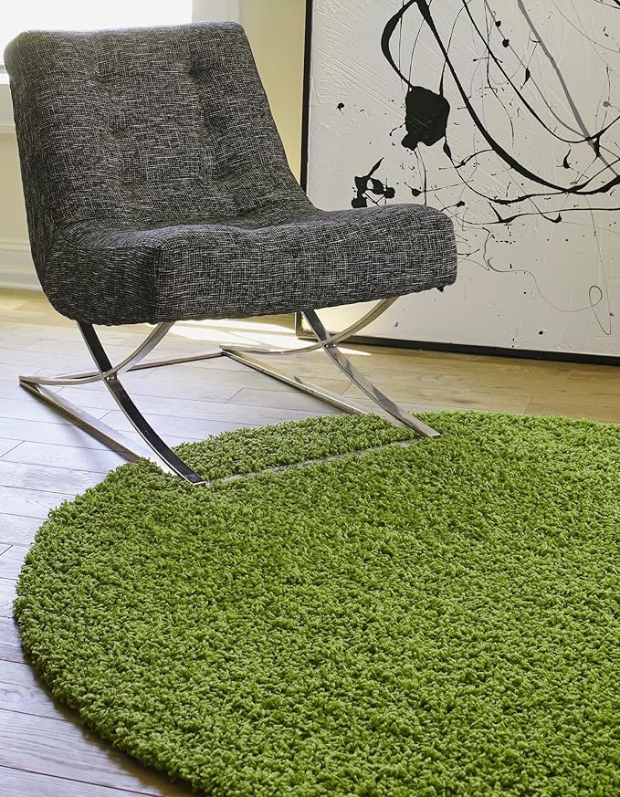Unique Loom Solid Shag Collection Area Rug (4' 1" Round, Grass Green)