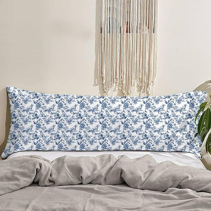 Chinoiserie Golden Retriever 20x54inch Body Pillows Decorations Covers,Blue and White Floral Golden Retriever Decorative Long Hug Pillow Cases for Bed Couch