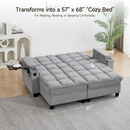 70.9" Chaise Lounge Chair Indoor, Oversized Boucle Upholstered Sofa Bed, Adjustable Backrest Deep Seat Reading Chair, Sofas Couches for Living Room with Storage, Cup Holders & 360° Swivel Side Table