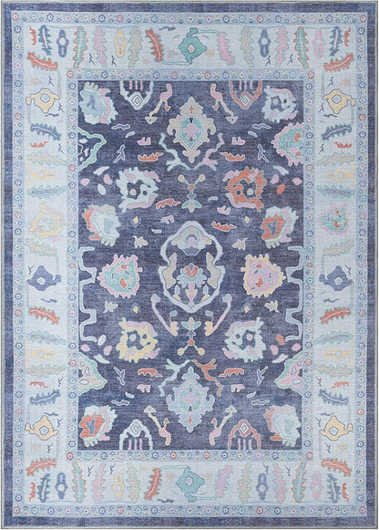 Fame Rugs Navy Blue Modern Oushak Rug 3x5, Washable Vintage Turkish Colorful Oriental Antique Inspired Foldable Small Area Rugs, Luxury Living Room Bedroom (388NB, 2'6" x 5')