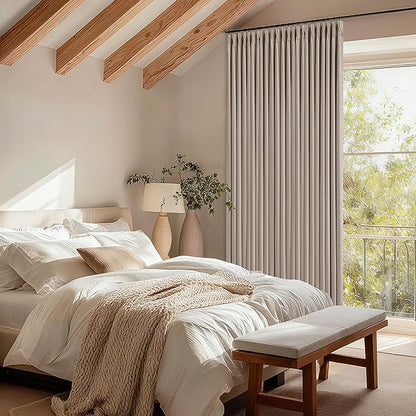 Extra Wide 70 Inch Burlywood Birch Blackout Bedroom Curtains 96 Inches Long Memory Trained Pinch Pleated Room Darkening Thermal Linen Textured Two Layer Drapes for Living Room Sliding Patio Door