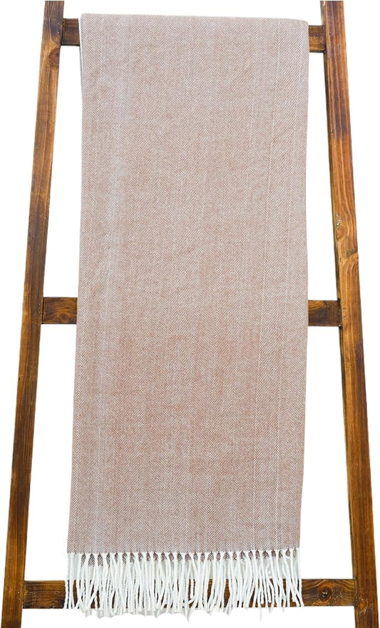 Alashan - Cotton Acrylic Adirondack Herringbone Woven Throw - Soft Lightweight Cashmere Throw, Toffee