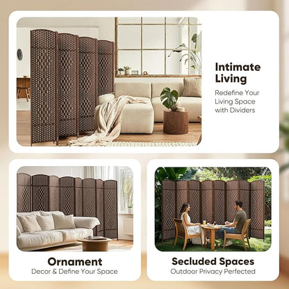 JOSTYLE 6ft. Tall Extra Wide Folding Privacy Screens with Diamond Double-Weave and Freestanding Room Dividers (Brown, 8-Panel)
