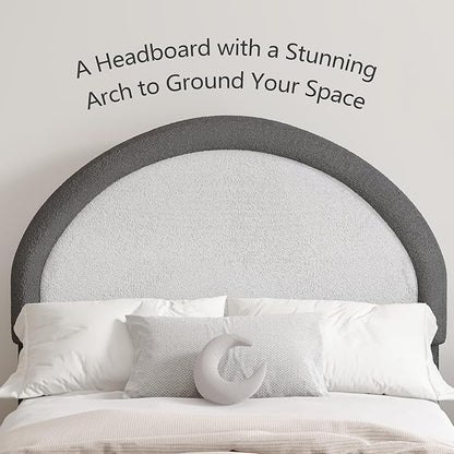 Twin Bed Frames with Headboard, Boucle Upholstered Platform Bed, Grey Bed Frame, Soft Rounded Corners, No Box Spring Needed, Easy Assembly