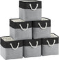 Fabric Cubes Storage Basket, 6 Pack 11x11 in with Handles Cube Storage Bins, for Shelves, Home, Office Organizers (Black/ Gray)