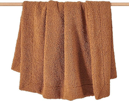 HiEnd Accents Teddy Throw Blanket, 60x90 inch, Caramel, Oversized Boucle Throw Blanket, Soft Cozy Classic Chic Casual Heavy Blanket, Modern Rustic Plush Comfy Warm Blanket for Bed, Sofa