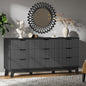 Fluted Dresser with 9 Drawers, 63" Wide Modern Chest of Drawers with Metal Handle, Wooden Dresser TV Stand, Wood Closet Clothes Storage Organizer for Bedroom, Living Room, Hallway, Solid Black