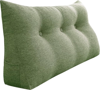 homecozy Wedge Headboard Pillow Dorm Room Reading Pillow Back Support for Sitting Up in Bed Bolster Lumbar Cushion Body Positioning Bedrest Cotton Linen 39in Grass Green Twin