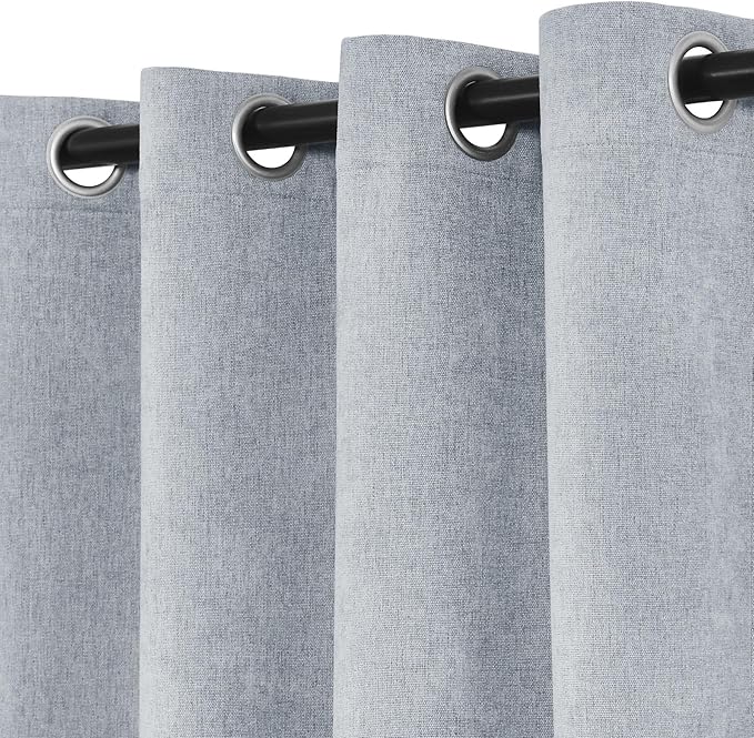 Macochico 120" Wx84 L 100% Blackout Chenille Curtains for Sliding Door Living Room Bedroom, Luxury Drapery for Hotel Home Theater, Gray Blue Thermal Window Treatments with Tieback, Grommet, 1 Panel