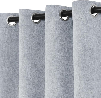 Macochico 100% Blackout Curtains Thermal Insulated Noise Reducing Chenille Curtains for Hotel Auditorium Bedroom Living Room Grommet Gray Blue Curtains with Tieback Classic 52" Wx84 L 1 Panel