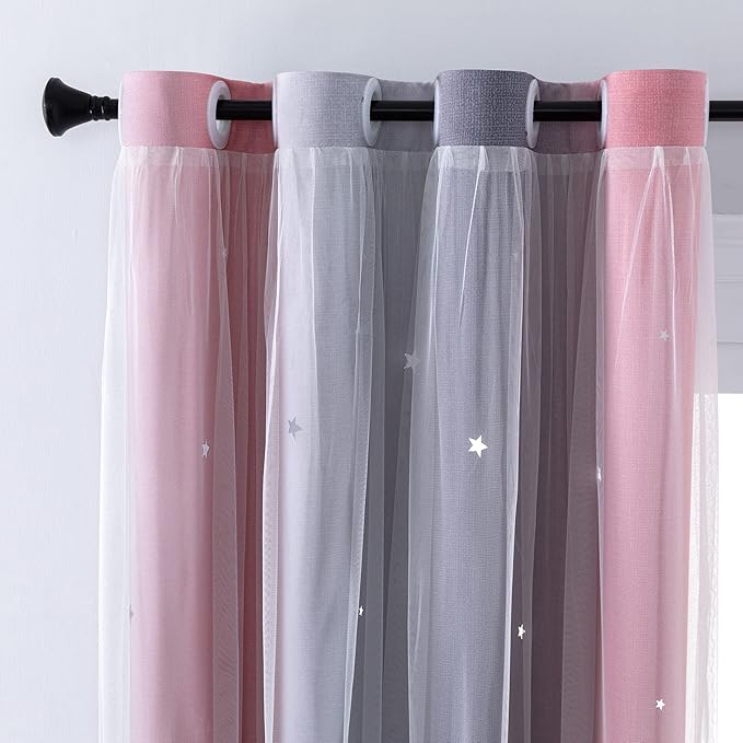 XiDi Curtains for Bedroom Decor, Rainbow GreyPinkPu-52-45