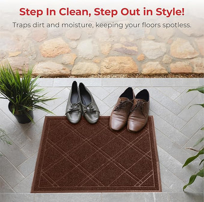 SlipToGrip Universal Door Mat, Plaid Design - Brown, 42 x 35 - Anti Slip, Durable and Washable, Outdoor and Indoor Floor Welcome Mat - Patio, Front Door, Dust Absorbent