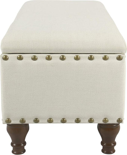 HomePop Large Storage Bench with Nailhead Trim - Cream