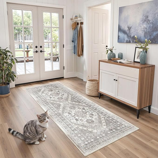 zesthome Runner Rug 2x5 - Stain Resistant Machine Washable Rug, Non Slip Vintage Hallway Runner Rugs, Low Pile Lightweight Runners for Kitchen, Entryway and Corridor