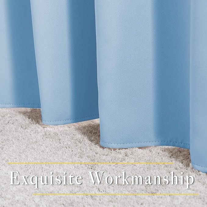 NICETOWN Room Darkening Curtains for Living Room, Grommet Window Treatment Thermal Insulated Solid Sound Reducing Drapes for Bedroom, Blue, Set of 2, W52 x L102